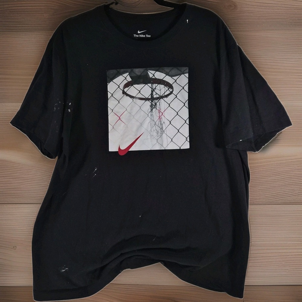 Nike Basketball Hoop Graphic T-Shirt Black XL Paint Splatter Streetwear